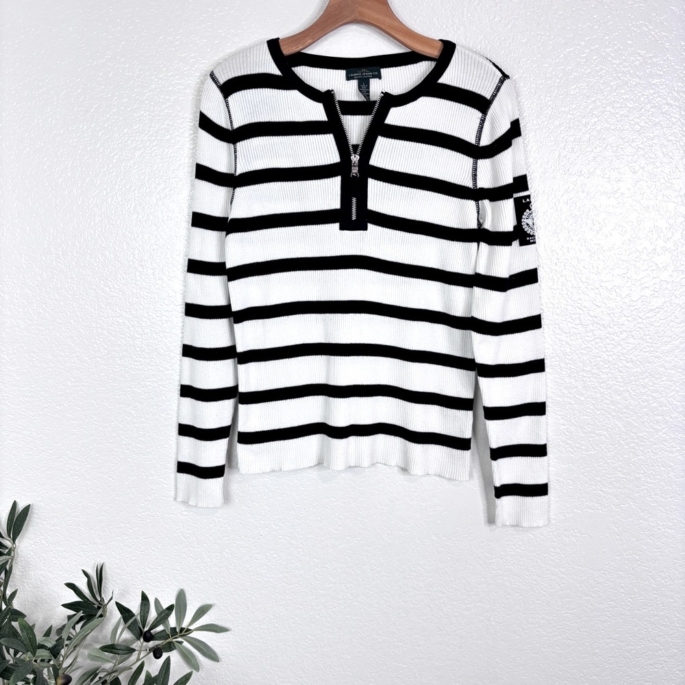 RALPH LAUREN Ribbed Striped 1/4 Zip Top